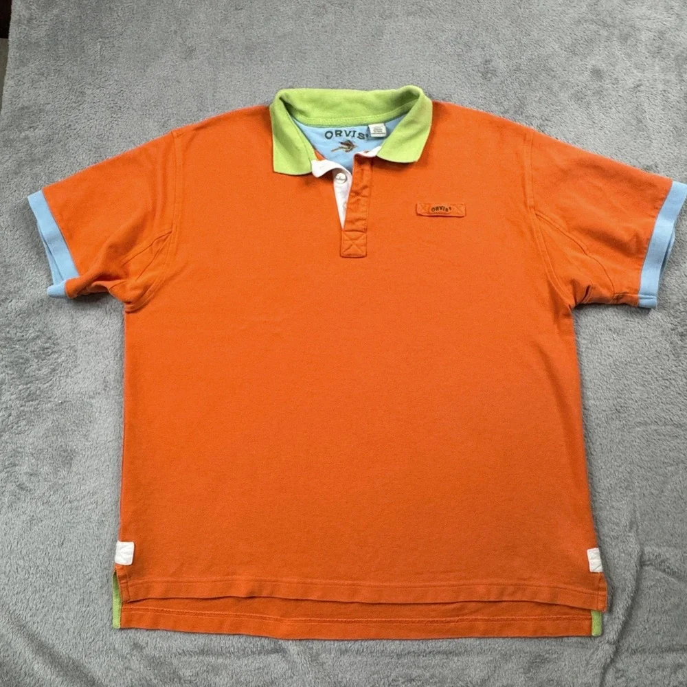 Orvis Mens XL Orange Pique Polo Shirt‎ Short Sleeve Contrast Collar EUC! Clean!